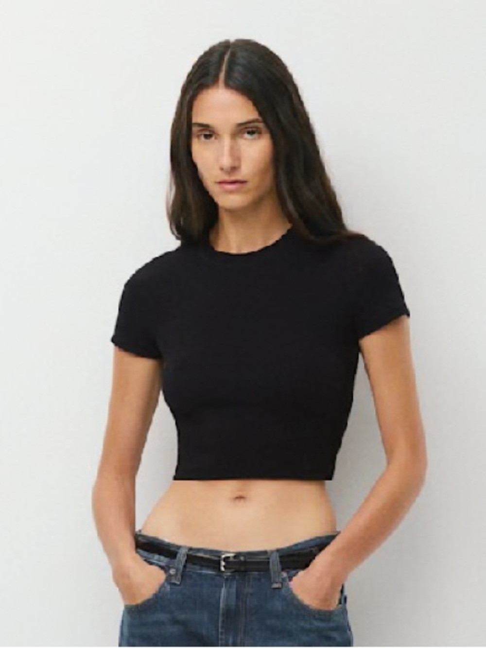 Aritzia Black Ribbed Crewneck Short Sleeve Tee